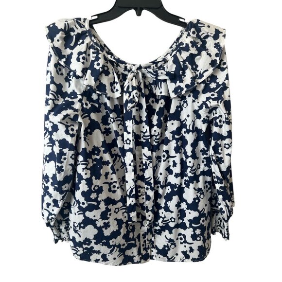 NWT Marc Jacobs Navy & White Floral Button Front Ruffled Collar Shirt Size 6 - Picture 1 of 10